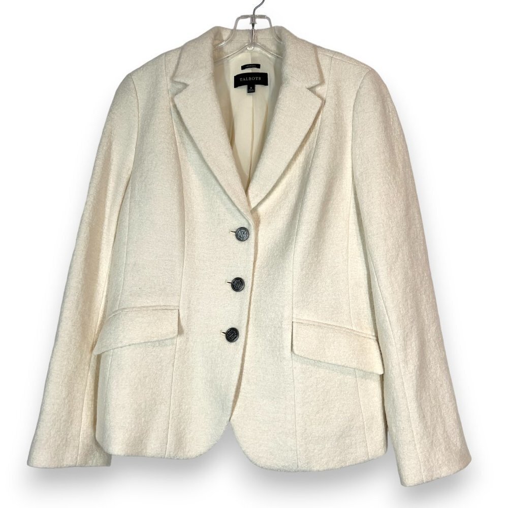 Talbots Cream Textured Three-Button Blazer